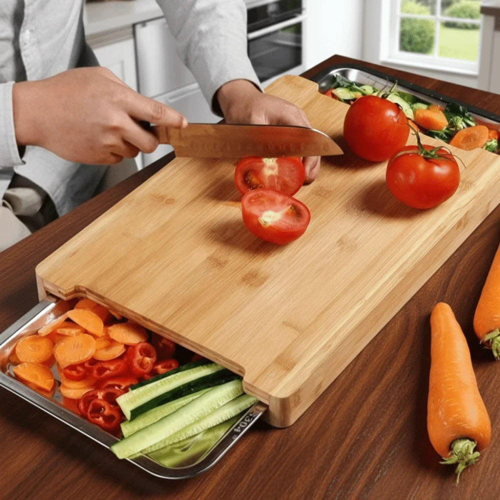 Thickened Wooden Cutting Board Non-Slip with Drawers Cheese Board Multi-Functional Eco-Friendly Cutting Plate Mat Cooking Use