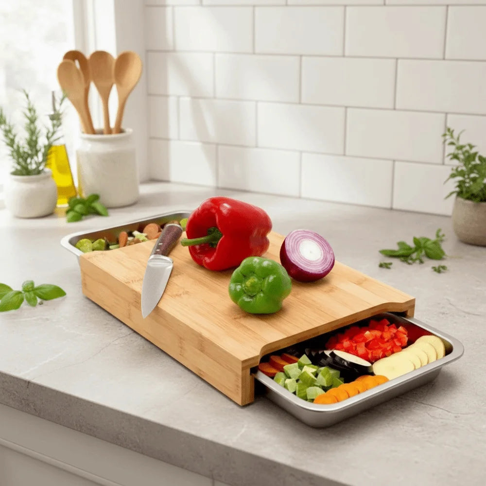 Thickened Wooden Cutting Board Non-Slip with Drawers Cheese Board Multi-Functional Eco-Friendly Cutting Plate Mat Cooking Use