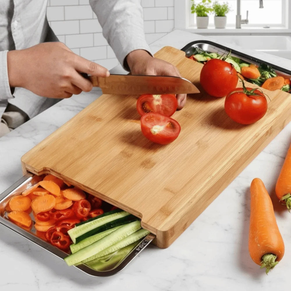 Thickened Wooden Cutting Board Non-Slip with Drawers Cheese Board Multi-Functional Eco-Friendly Cutting Plate Mat Cooking Use
