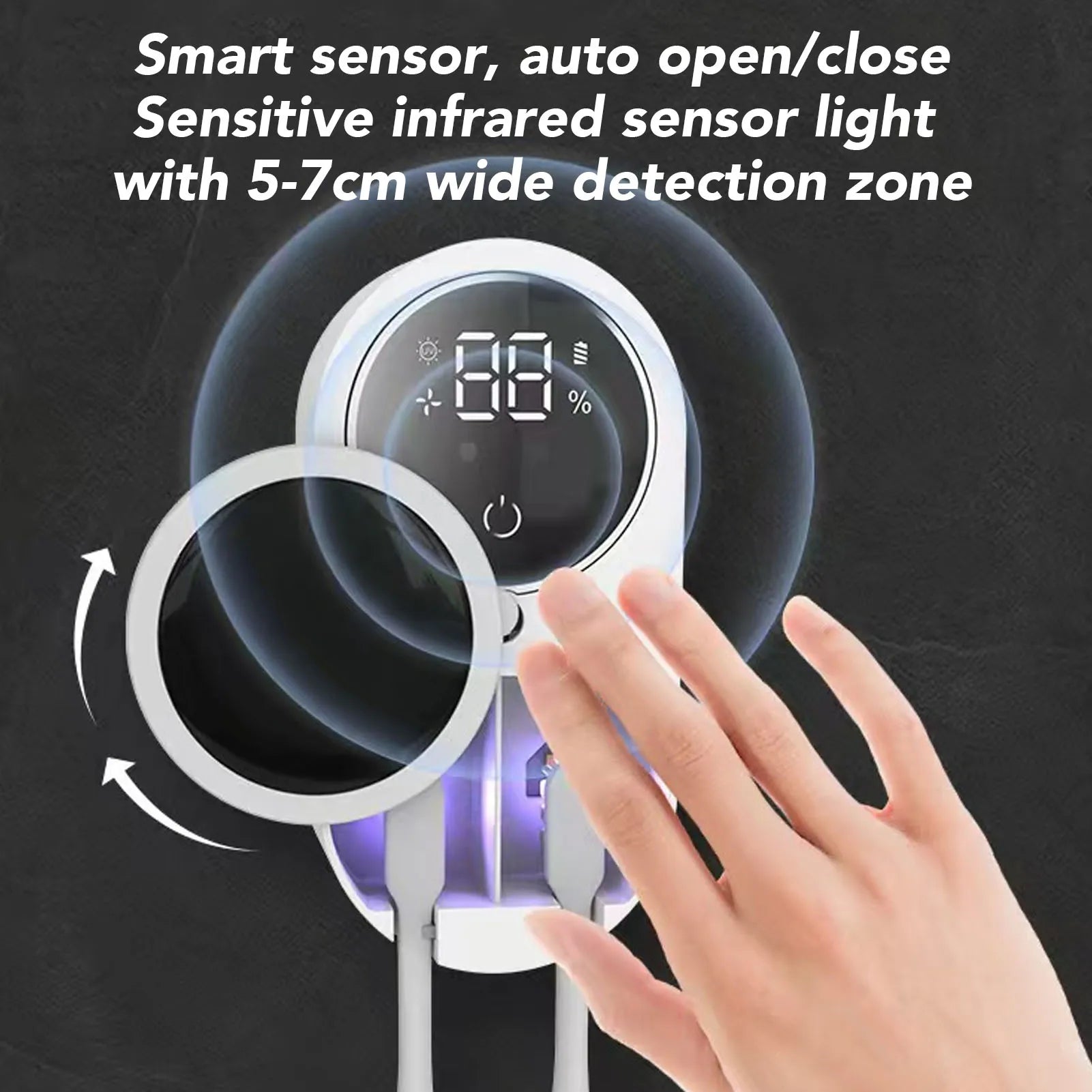 Toothbrush Cleaner and Holder Wall Mounted Toothbrush Cleaner and Dryer Automatic Infrared Sensing with Large Screen White
