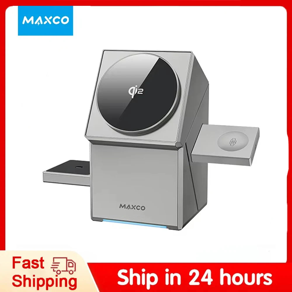 Qi2 3 in 1 Wireless Charger with Auto-Rotating Magic Cube Dock for Iphone 16/15/14 Pro Max, Airpods and Iwatch Fast Charging