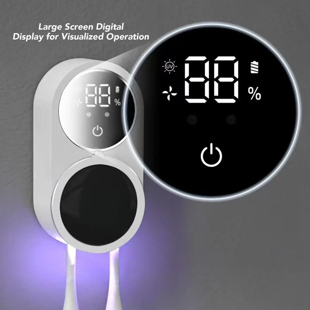 Toothbrush Cleaner and Holder Wall Mounted Toothbrush Cleaner and Dryer Automatic Infrared Sensing with Large Screen White